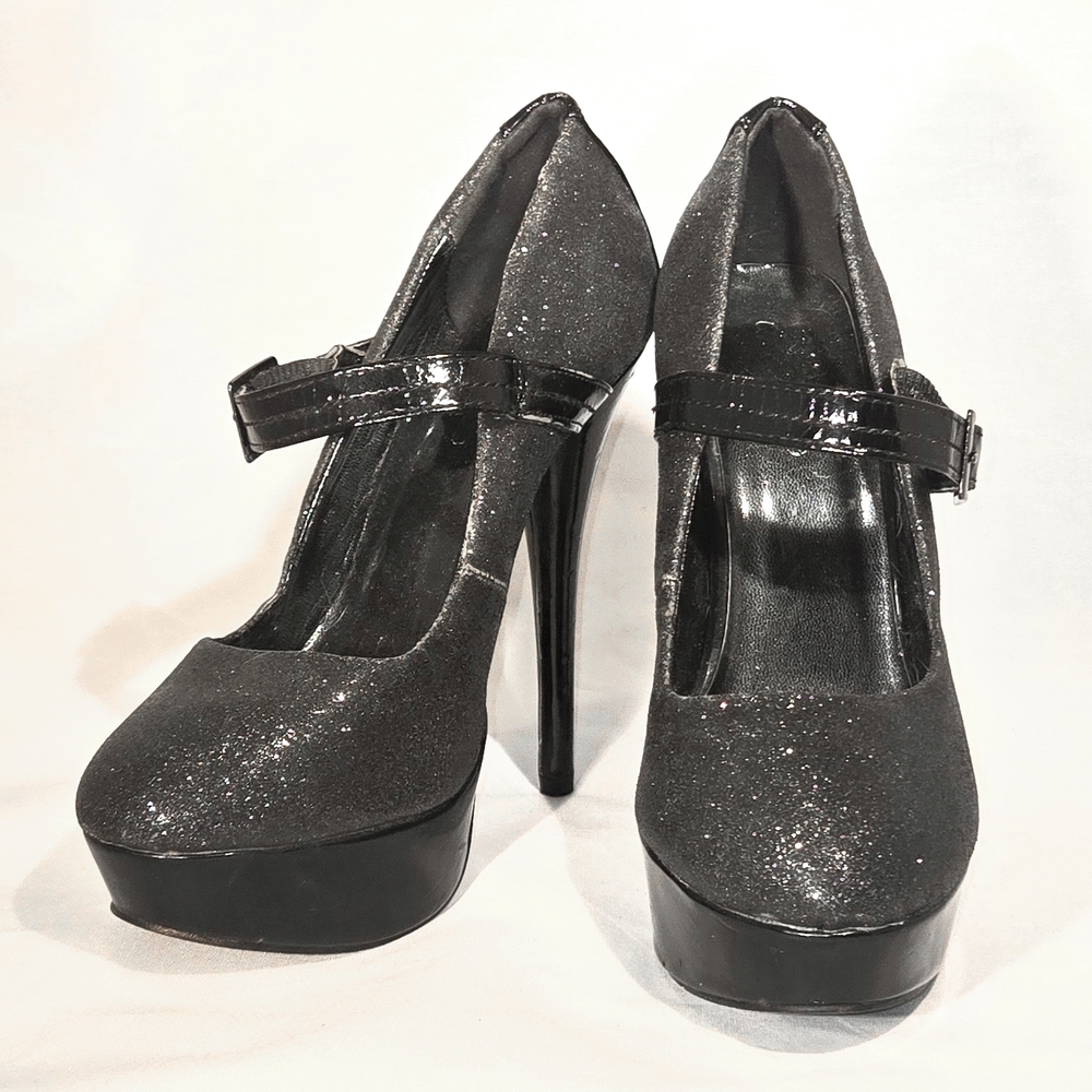 Elegant Black Glitter Heels